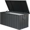 100 Gallon Outdoor Storage Deck Box Waterproof, Large Patio Storage Bin for Outside Cushions, Throw Pillows, Garden Tools, Lockable (Dark Gray)