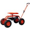 Rolling Garden Scooter Garden Cart Seat with Wheels and Tool Tray, 360 Swivel Seat,Red