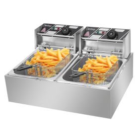 EH82 5000W MAX 110V 12.7QT/12L Stainless Steel Double Cylinder Electric Fryer US Plug