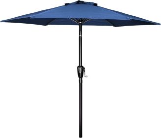 Simple Deluxe 7.5' Patio Outdoor Table Market Yard Umbrella with Push Button Tilt/Crank, 6 Sturdy Ribs for Garden, Deck, Backyard, Pool, 7.5ft, Blue