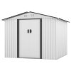 8' x 8' Outdoor Storage Shed, Metal Garden Shed with Double Sliding Doors, 4 Air Vents, Tool Storage House Shed for Yard, Patio, Lawn, White+Gray