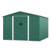 9.1' x 10.5' Outdoor Metal Storage Shed, Garden Tool Shed Storage House with Double Sliding Doors and 4 Vents for Backyard, Patio, Lawn, Green