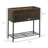 Outsunny Raised Garden Bed, Elevated Planter Box with Rattan Wicker Look, Tool Storage Shelf, Portable Design for Herbs, Vegetables, Flowers, Brown