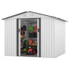 8' x 8' Outdoor Storage Shed, Metal Garden Shed with Double Sliding Doors, 4 Air Vents, Tool Storage House Shed for Yard, Patio, Lawn, White+Gray