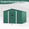 9.1' x 10.5' Outdoor Metal Storage Shed, Garden Tool Shed Storage House with Double Sliding Doors and 4 Vents for Backyard, Patio, Lawn, Green