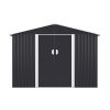 9.1' x 10.5' Outdoor Metal Storage Shed, Garden Tool Shed Storage House with Double Sliding Doors and 4 Vents for Backyard, Patio, Lawn, dark grey