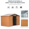 9' x 6' Outdoor Storage Shed, Garden Tool House with Foundation, 4 Vents, and 2 Easy Sliding Doors for Backyard, Patio, Garage, Lawn, Yellow