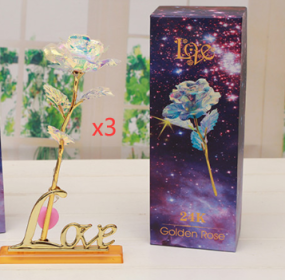 24K Luminous Color Gold Rose Flower Set (Option: Base no loghtX3)