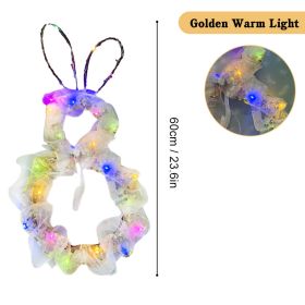 2023 New Easter Bunny Wreath DIY Folded Rattan Wreath Bunny Pendant Easter Decoration for Home Holiday Party Decoration Supplies (Color: With Light B)