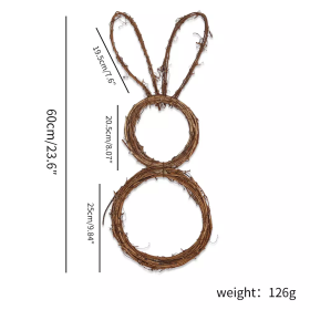 2023 New Easter Bunny Wreath DIY Folded Rattan Wreath Bunny Pendant Easter Decoration for Home Holiday Party Decoration Supplies (Color: No Light)