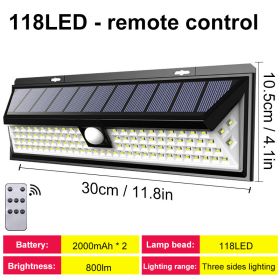 Solar Led Light Outdoor Solar Wall Light Outdoor Sensor Light Solar Led Lamp Outdoor Solar Panel Light With Motion Sensor Garden (Emitting Color: 118LED with remote)