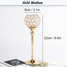 Crystal Candle Holder Pillar Gold/Silver Metal Tealight Candlestick Wedding Table Centerpiece Party Christmas Home Desktop Decor (Color: Gold Medium)