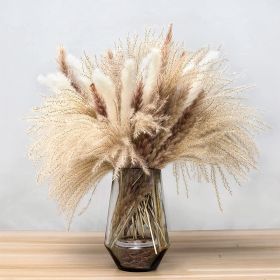 109pcs Natural Dried Pampa Grass Bouquet Large Phragmites Dried Flower Boho Home Decor Bouquet Room Holiday Wedding Party Decor (Color: 62pcs)