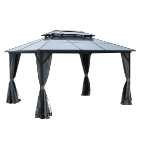 10X13ft Patio Gazebo with Netting & Curtains (Color: Black+ Gray)