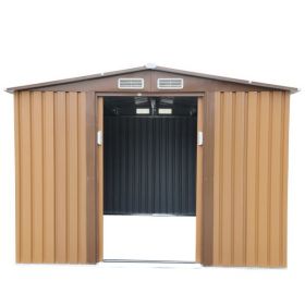 8' x 8'ft Outdoor Storage Shed Kit-Perfect to Store Patio Furniture, Garden Tools Bike Accessories, Beach Chairs and Lawn Mower XH (Color: brown)