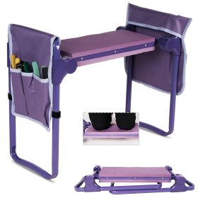 Heavy Duty Garden Kneeler and Seat Stool Garden Folding Bench with 2 Tool Pouches & EVA Foam Kneeling Pad,  Brown/Purple (sku: KM4002-DB)